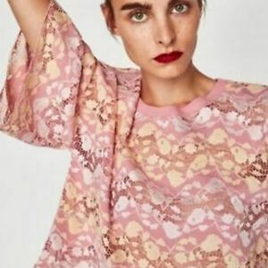 Zara Pink Lace Floral Crop